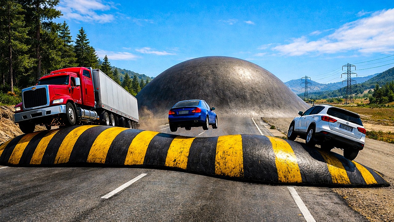 Trucks Cars vs Massive Speed Bumps vs Giant Bulge BeamNG Drive
