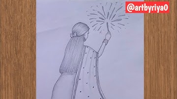 Beautiful Backside Girl Drawing Celebration Diwali || How to Draw a Girl with pencil || Diwali Draw