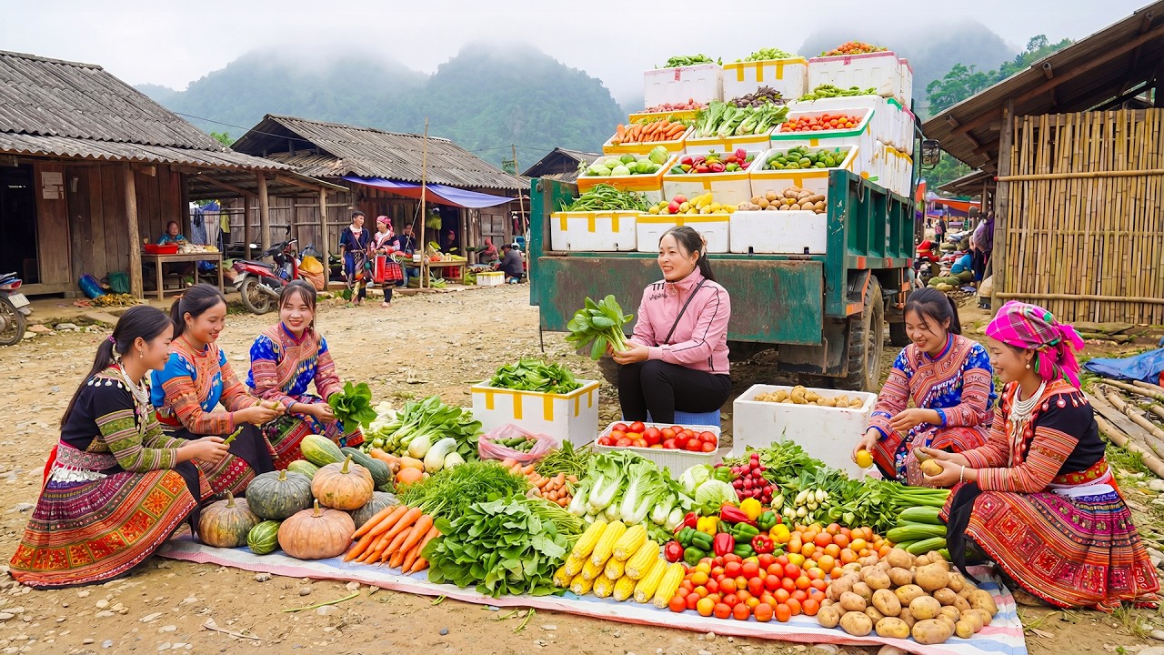 Harvesting Vegetables & Transporting to Sell by Truck | Visiting a Traditional Countryside Market