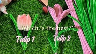 Which is the best ?? Tulip 1 or tulip 2 #makingflowers #crafts #tulips