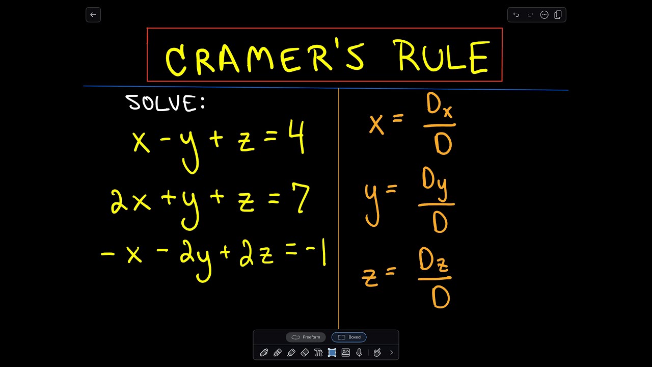 Cramer S Rule To Solve A System Of 3 Linear Equations Example 2 Youtube