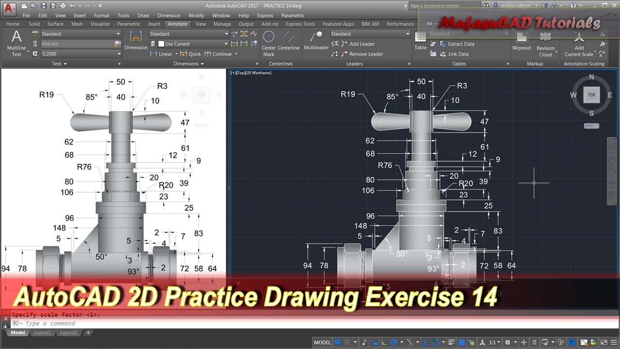 AutoCAD 2D Practice Drawing | Exercise 14 | Basic Tutorial 