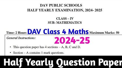 DAV Class 4 Maths Half Yearly Question Paper 2024-25 |