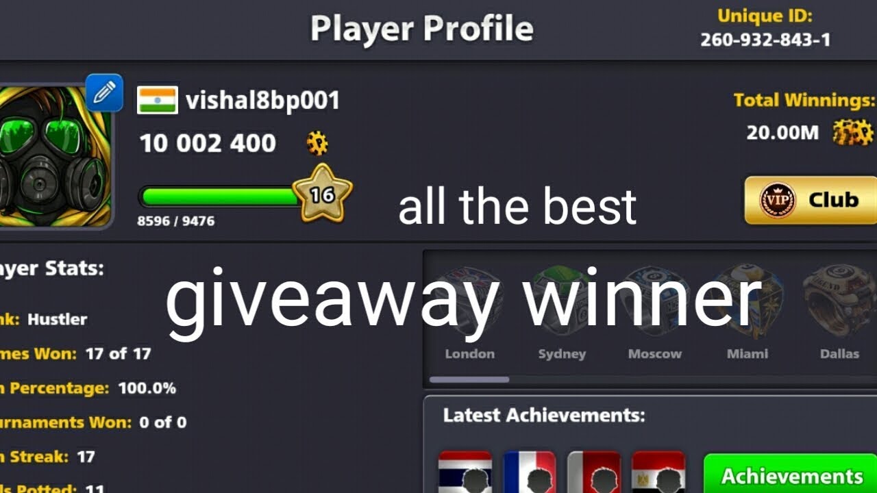 8 Ball Pool Winner Announce / 10M account Winner😊😊 YouTube