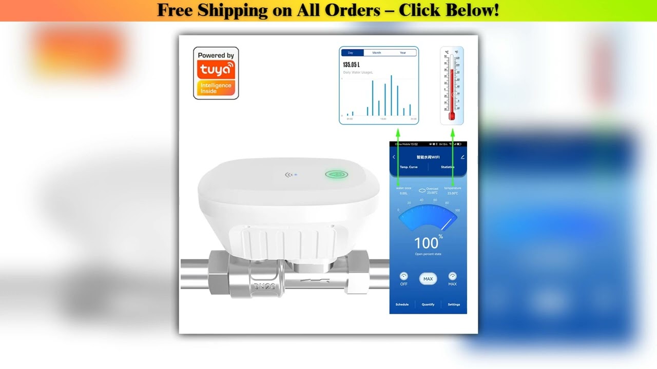 Tuya Smart WiFi Water Valve Water Meter Water Flow Rate Water Temperature Display Timer Smart Life