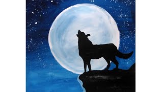 wolf beginners acrylic painting moonlight tutorial