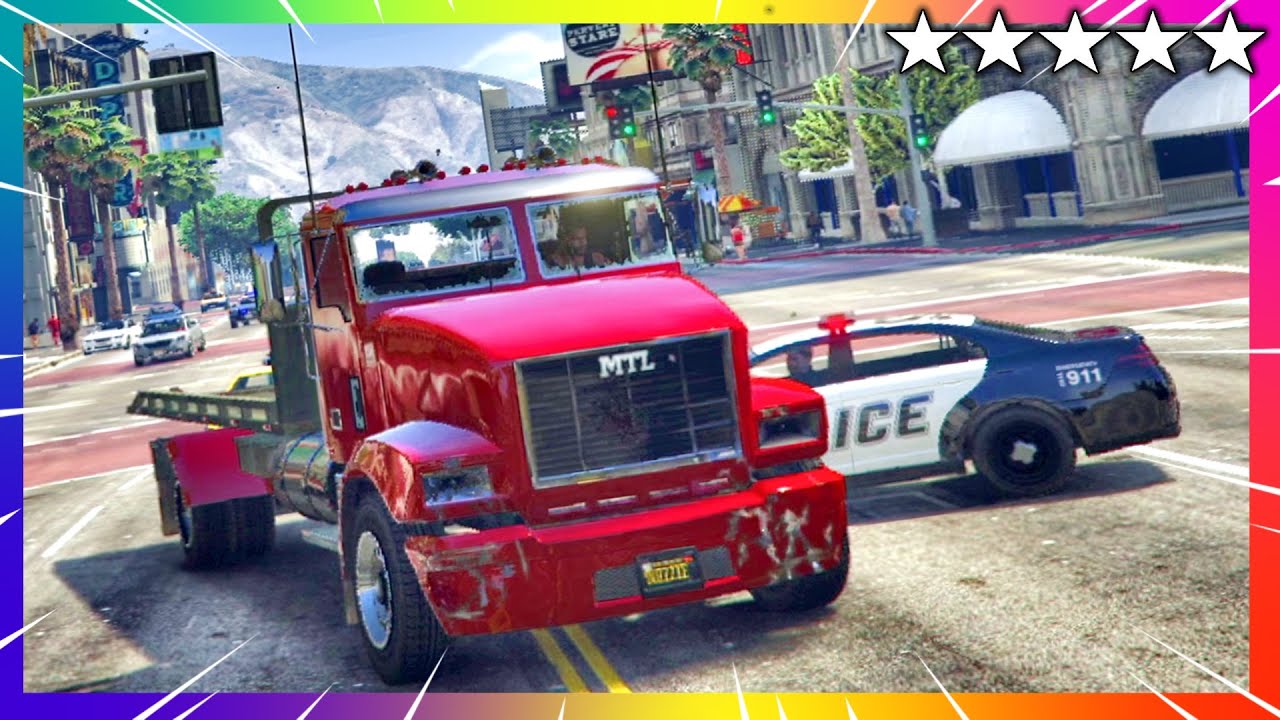 GTA 5 Police Chase - Best Car - Flatbed | GTA V Five Star Cop Battle ...