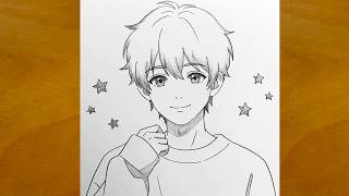 Drawing Anime Boy With Stars | Cute Manga Boy Pencil Sketch Portrait screenshot 4