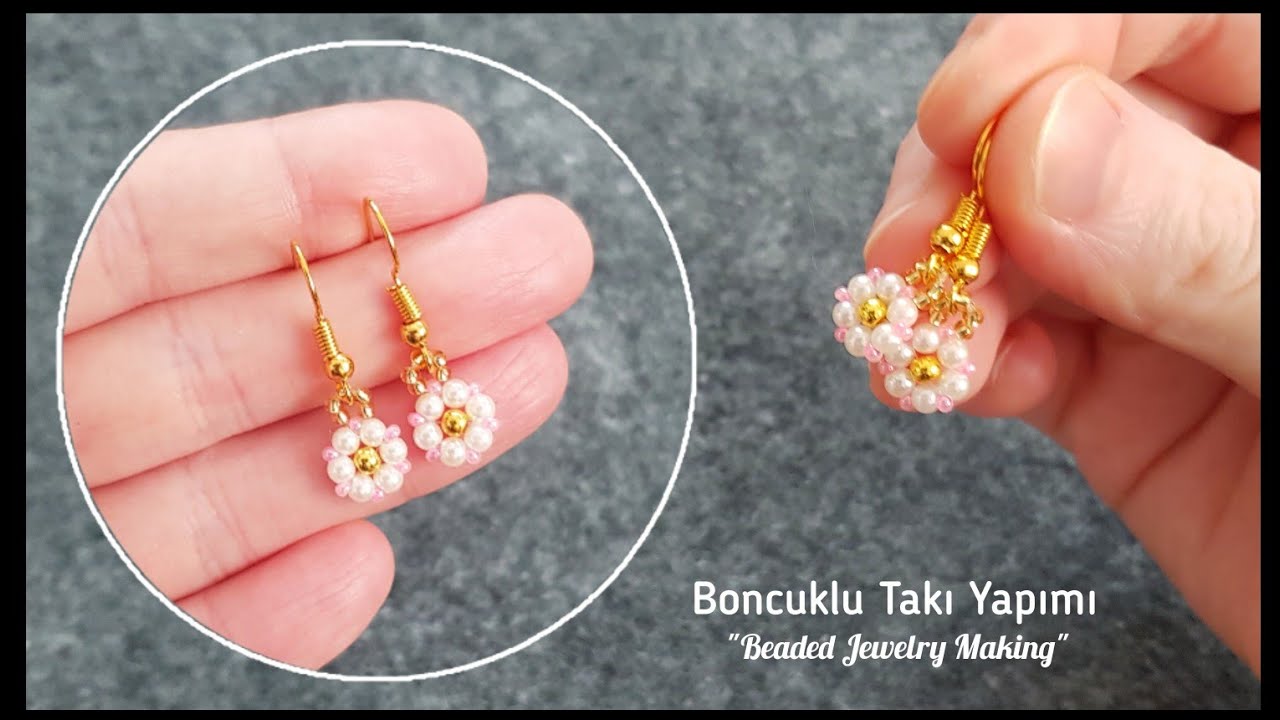 Çok kolay papatya küpe yapımı. Daisy earrings making for beginners. Beaded jewelry. Beading tutorial