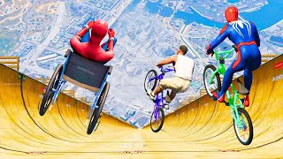 GTA 5 SPIDERMAN vs MEGA RAMP JUMP 689( Spider-Man Jumps with Cars & Bikes)