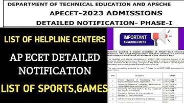 Ap Ecet 2023 counselling detailed notification| ap Ecet counselling list of helpline centers|