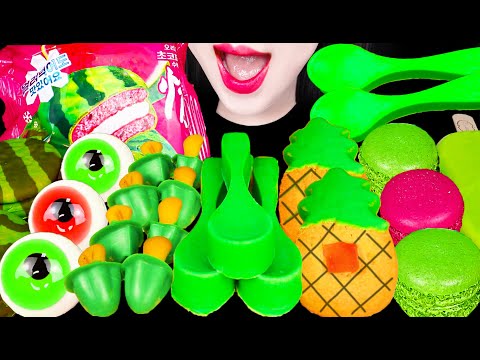 ASMR <strong>Green</strong> Dessert, <strong>Edible</strong> Spoon, Ice Cream 초록색 디저트 숟가락 먹방 Mukbang, Eating