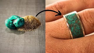 How to make an inlaid ring using silver and turquoise stones