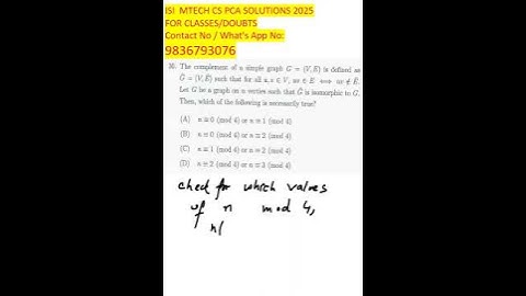 ISI MTech CS PCA 2025 Q30 Solved! Final Answer & Solution #ISIMTech2025 #PCA #CSExamSolution