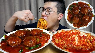 MUKBANG 불닭파스타(buldak spicy pasta)에 고메함박스테이크 토핑 신세계ㅠ 먹방