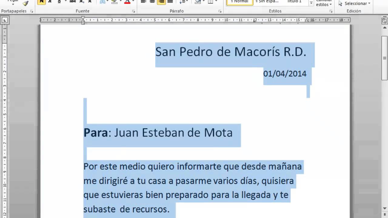 Como hacer una carta en Microsoft Word. YouTube