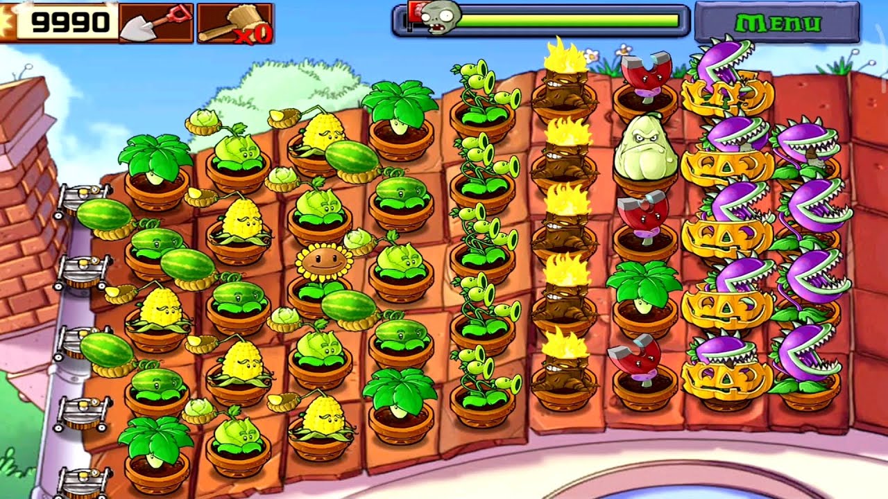 Plants vs Zombies Survival Roof HD gameplay video | pvz survival roof ...