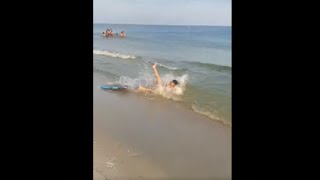 Girl Tried Using A Boogie Board Like A Skim Board But It Goes Wrong