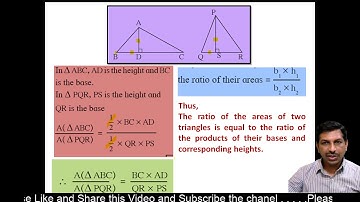 Mathematics-II – Class 10th - Chapter – Similarity: part – 1 : Ratio of areas of triangles