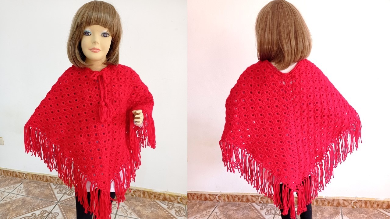 Como tejer el poncho N° 29 a crochet en punto abanicos para bebes, niñas y damas paso a paso