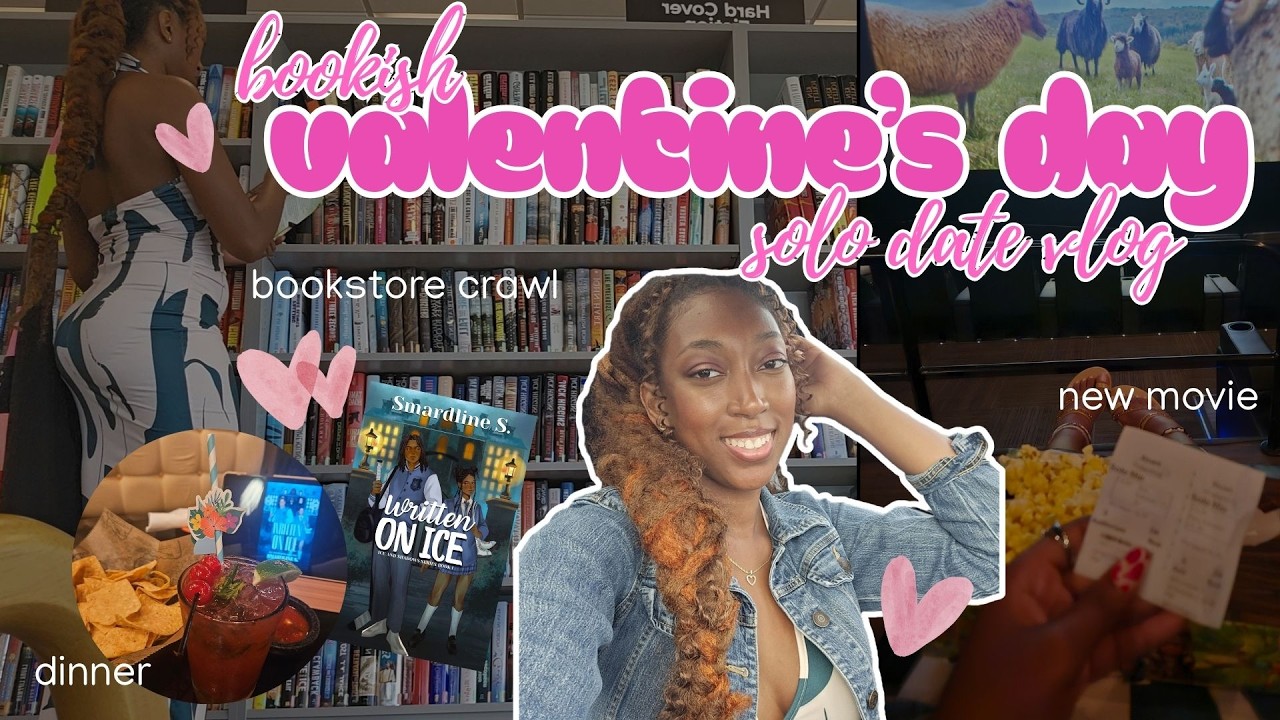 bookish valentine's day solo date vlog | chatty grwm, bookstore crawl, new movie, etc. | Tati Amiah