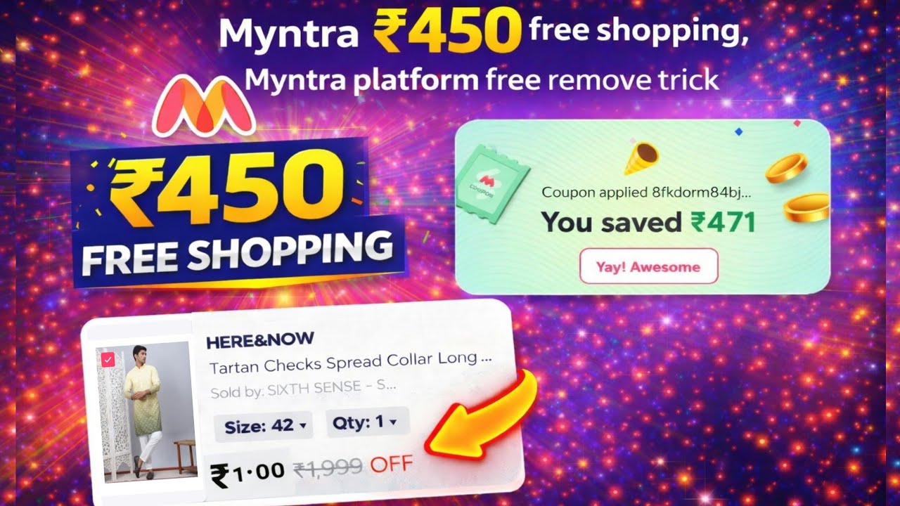 Myntra ₹450 free shopping 🛍️ Myntra ₹300 free shopping trick | Myntra platform fee remove Trick