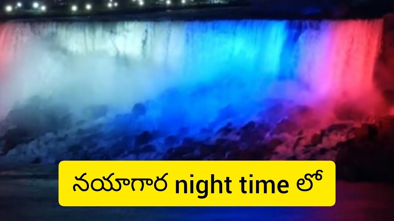 NIAGARA FALLS at night time illumination light showfire works at