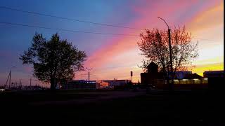Timelapse of street and beauty sunset, Barnaul city, Siberia, Russia