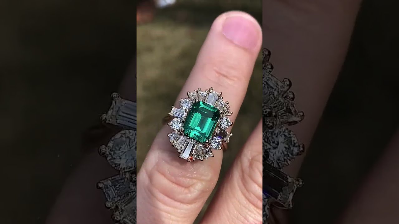 Custom Designed 9x7mm Green Emerald w/Baguette & Round Sidestones from 2/9/22