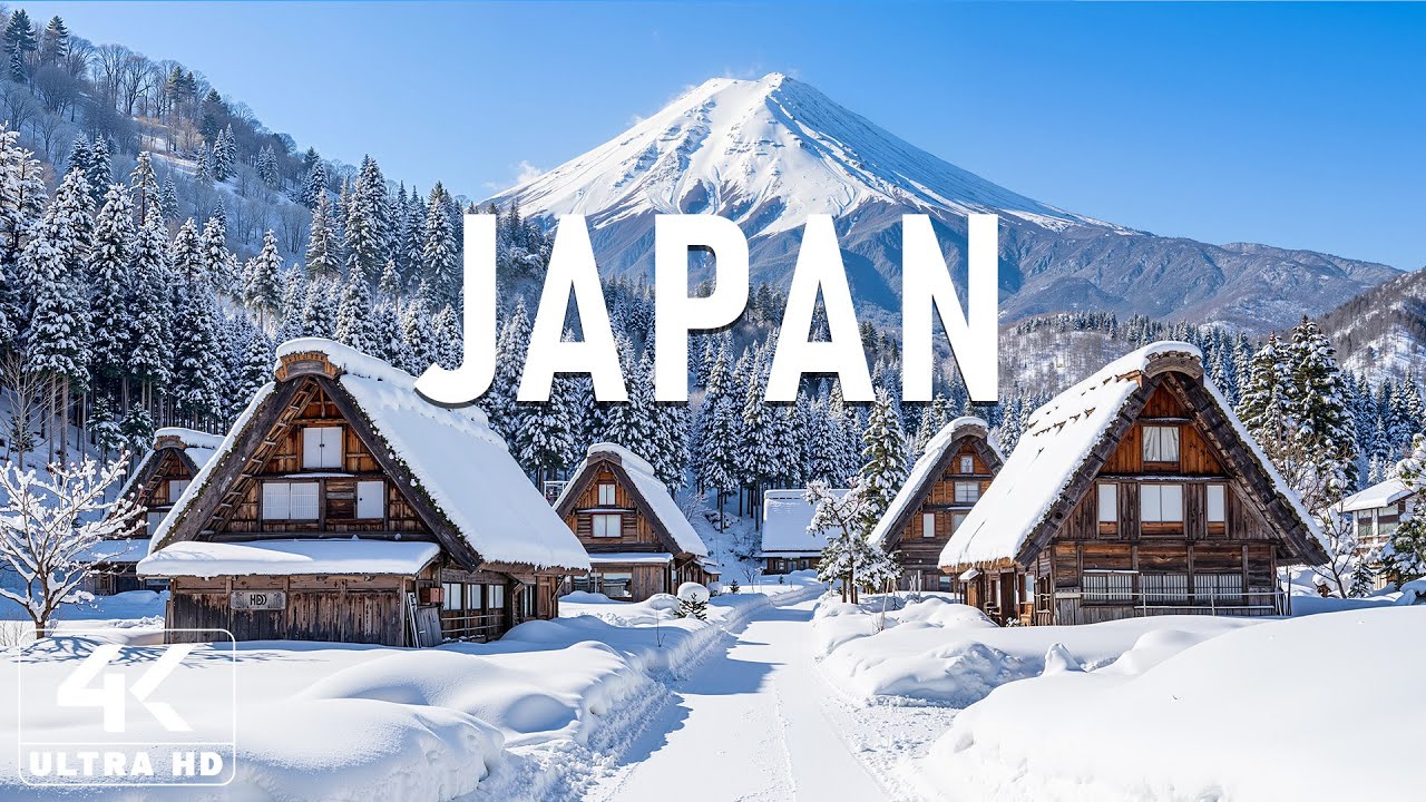 Зима в Японии 4K UHD ❄️ Заснеженные деревни, дзен-храмы и умиротворяющие пейзажи