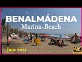 Benalmádena Marina playa, Málaga Spain 🌞 Costa del Sol ✔✔ Walking tour Junio 2021 [4K 60 fps]