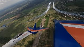 РУССКИЕ ВИТЯЗИ ЗОВУТ В ПОЛЕТ НА 6 СУ-35С. КАМЕРА 360. RUSSIAN KNIGHTS CALLS IN FLIGHT FOR 6 SU-35S.