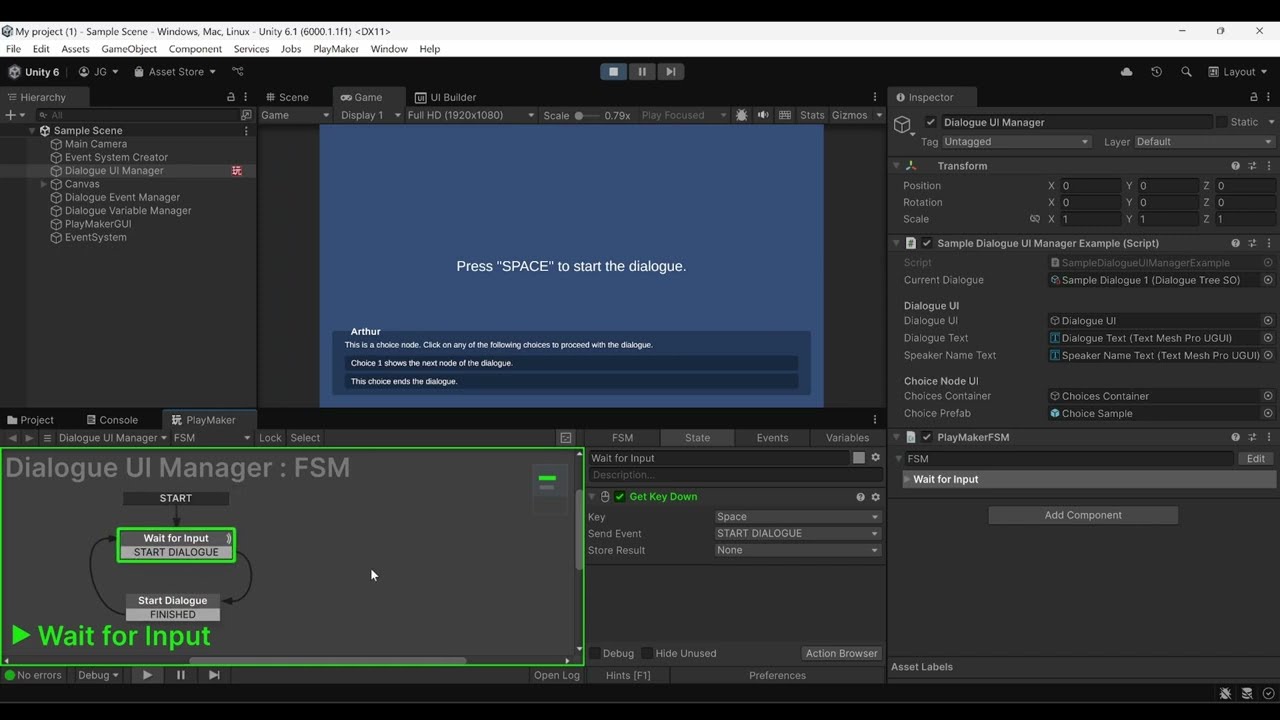 Unity Dialogue System: Integration with Playmaker - Start Dialogue
