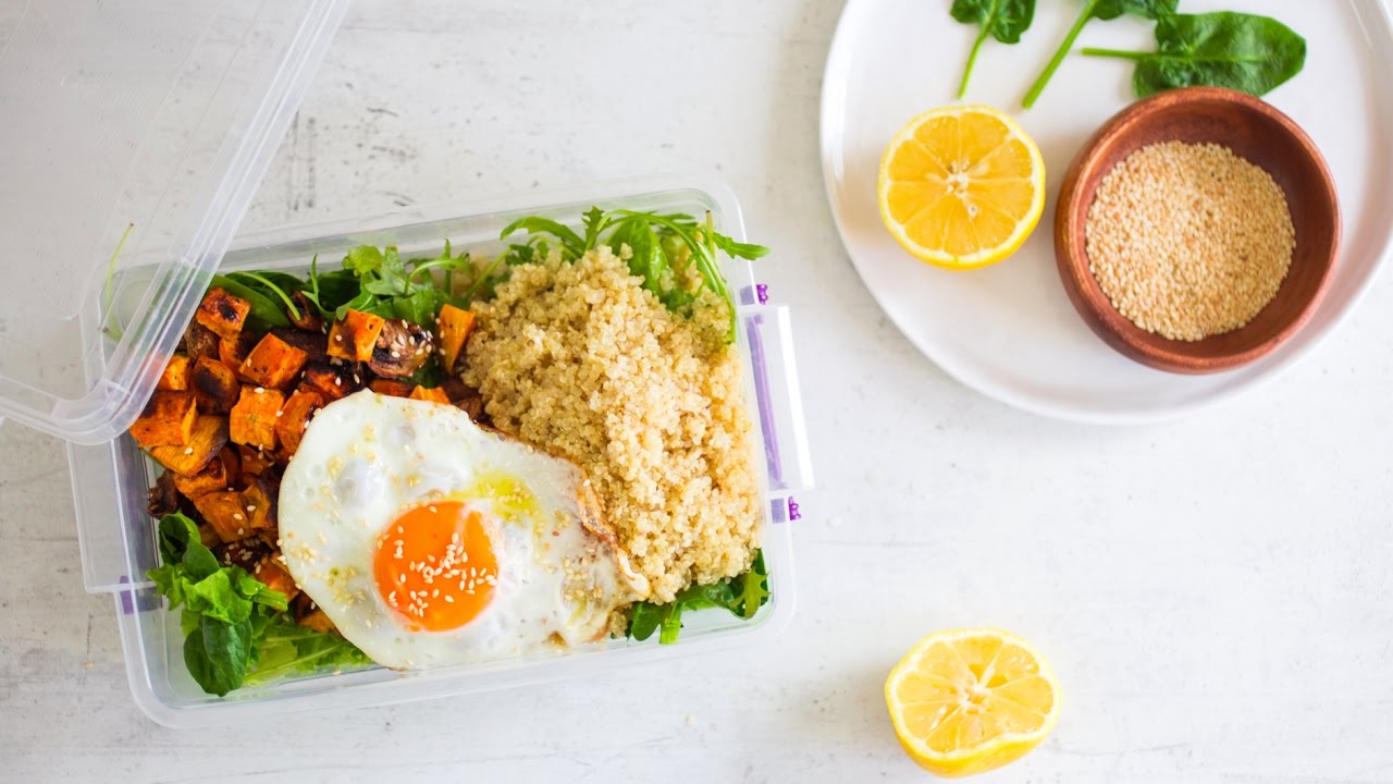 Healthy packed lunch idea  Veggie   sweet potato quinoa salad