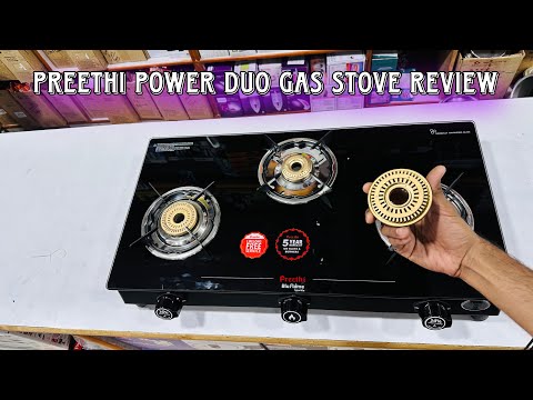 Preethi Bluflame Sparkle Power Duo 3 Burner Glass top Gas Stove with Power Burner
