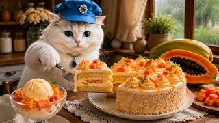🌧️🐱 Cozy Rainy Day Papaya Cake | Busy Cat Life 🍰🥭 | Cat Cooking ASMR screenshot 3