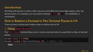 How to Format a Decimal to Two Decimal Places in C#
