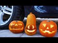 Crushing crunchy  soft things by car experiment car vs halloween pumpkin