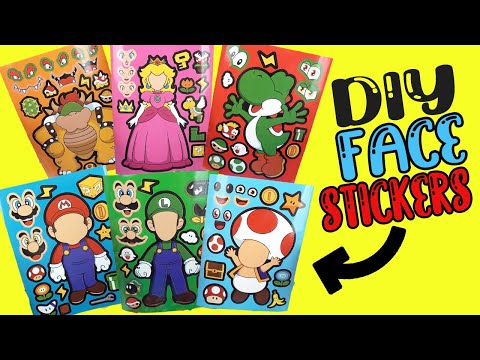 6/12Sheets Cartoon Mario Make-a-Face Puzzle Stickers Super Mario