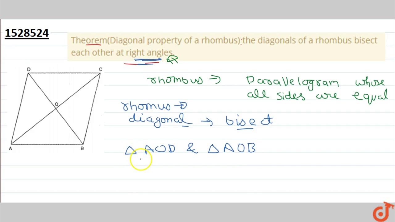 Theorem(Diagonal property of a rhombus) the diagonals of YouTube