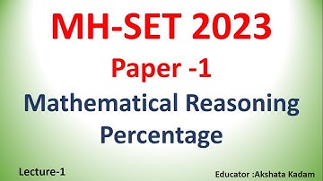 Percentage for MHSET-2023 | Mathematical Reasoning for MHSET-2023 | Lecture-1