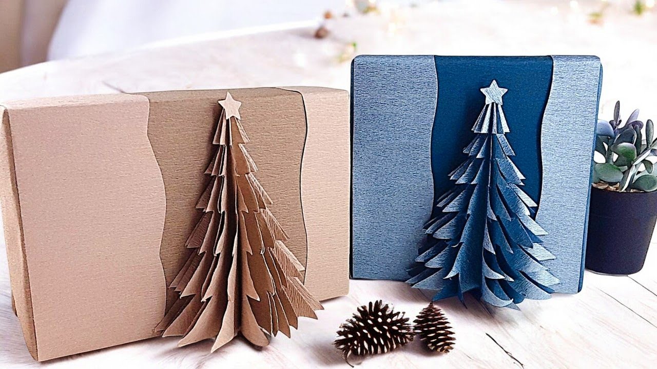 GIFT WRAPPING, CHRISTMAS GIFT BOX WRAPPING with CHRTISTMAS TREE ORIGAMI  DECORATION