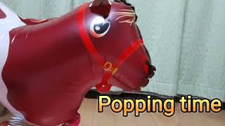 Mylar balloon horse inflating and popping