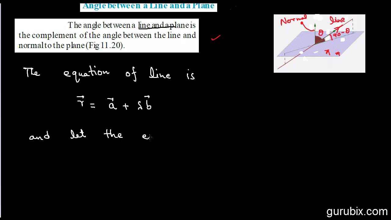 Hindi : Angle between a Line and a Plane - Three Dimensional Geometry ...