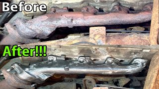 Ford 5.4 Exhaust Manifold Removal & Installation, Ford F350, F250, Seeping Manifold! Rusted Studs!