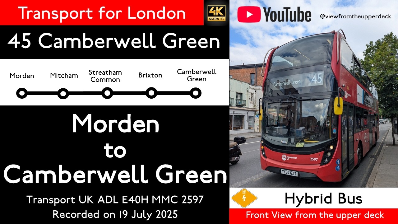 【London Bus View 2025】45 Morden to Camberwell Green/ADL E40H/Full Route Visual/Diversion