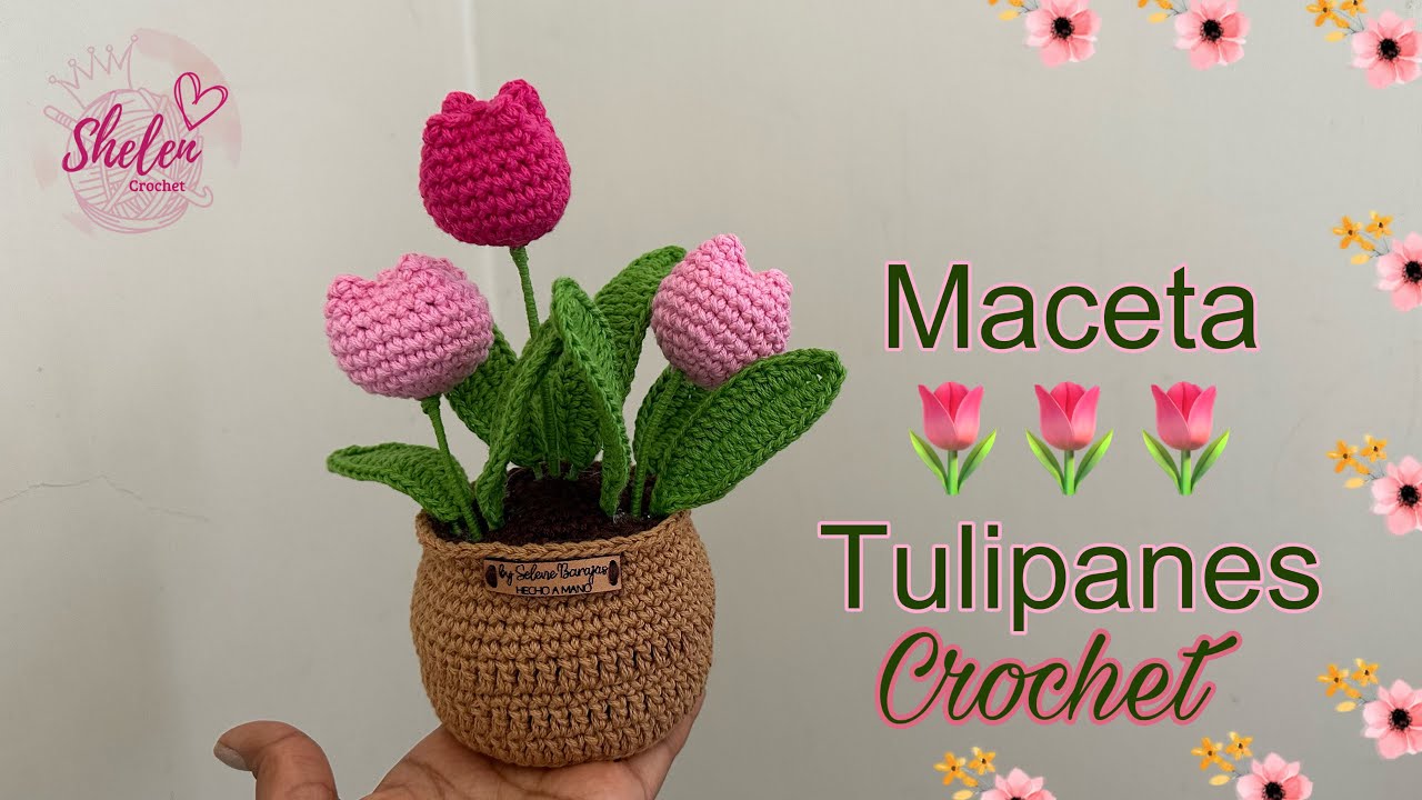 Tutorial Maceta con tulipanes 🌷 🪴 CROCHET🧶