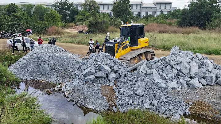 Nicely Landfill Project! SHANTUI DH17C3 Pro Dozer Pushing Soil & Stone While Dump Trucks Pour Soil