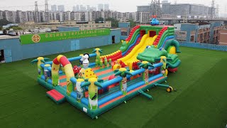 Giant inflatable park animal theme commercial inflatable fun city bouncy castle with slide  GF2-017
