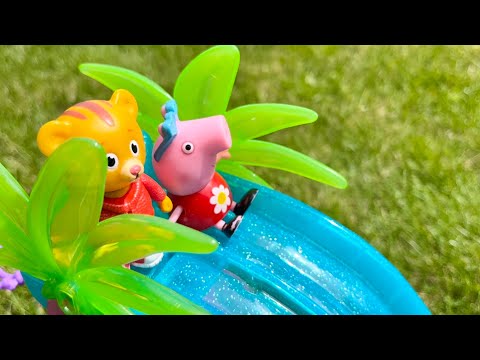 SLIDING Pool Playdate Daniel Tigers Neighbourhood and Peppa Pig Toys Video for Young Kids Toddlers @TinyTreasuresandToys